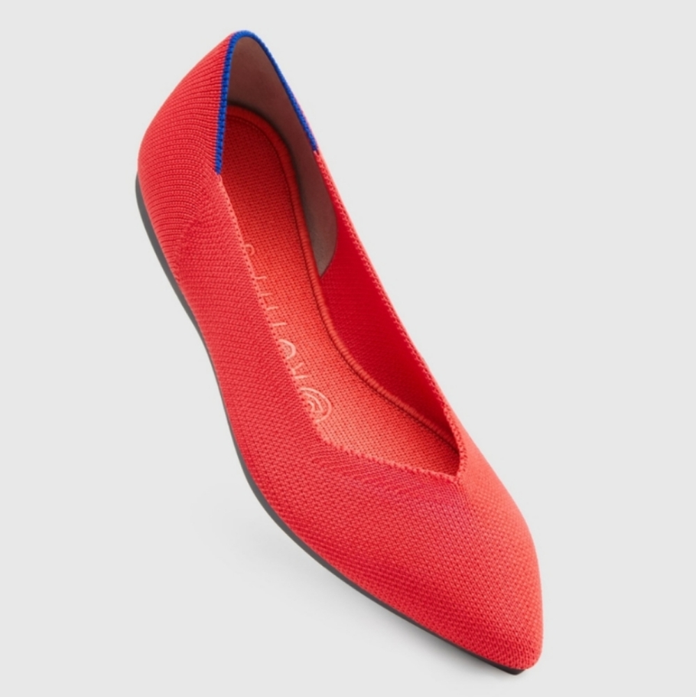 ROTHY'S THE POINT FLAME RED FLAT SHOES